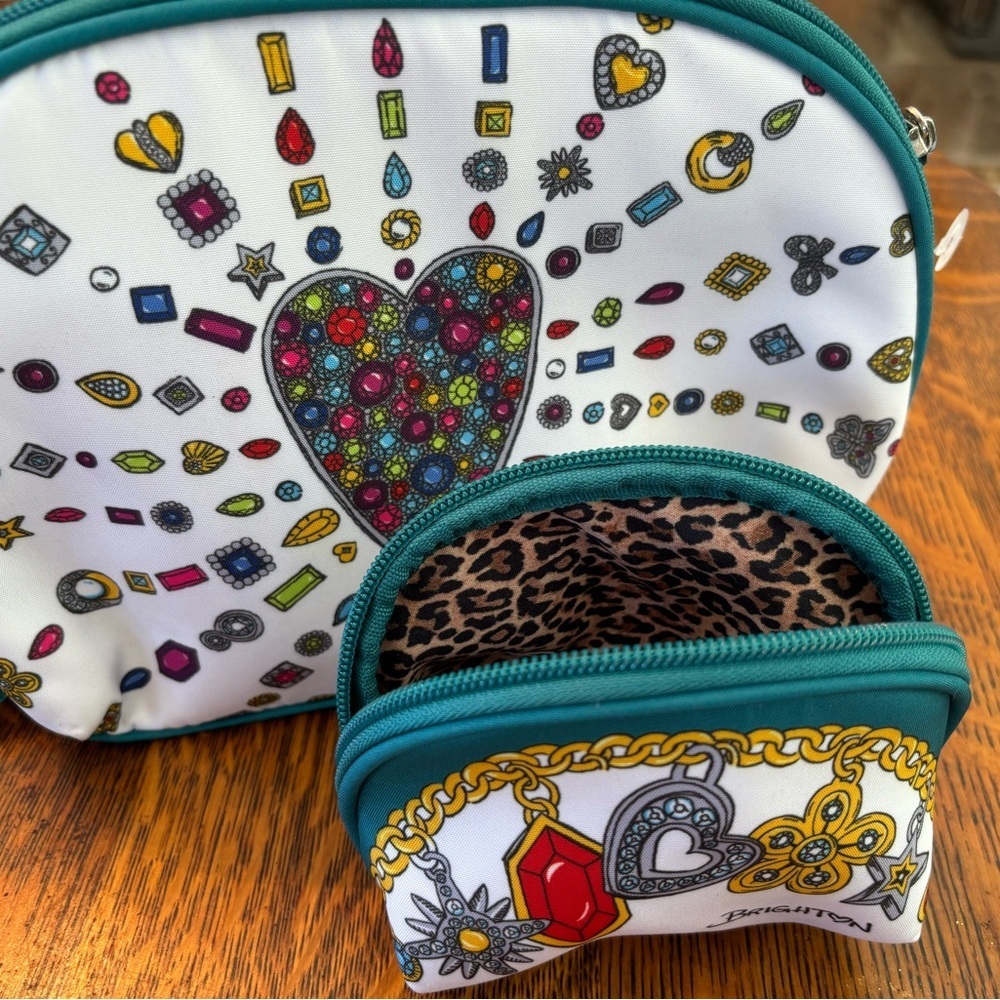 Brighton Teal & White Jewel Heart Cosmetic Pouches